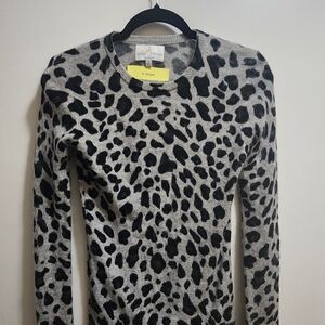 Belle France Cashmere Leopard Print Sweater Size Small Gray Black
